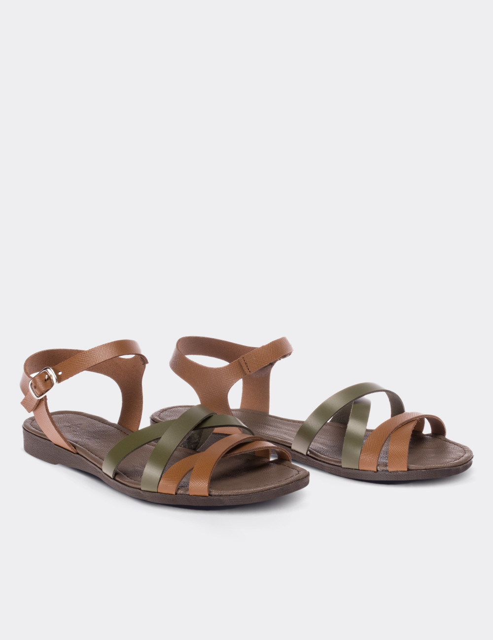 Tan  Leather Sandals - 02016ZTBAC01
