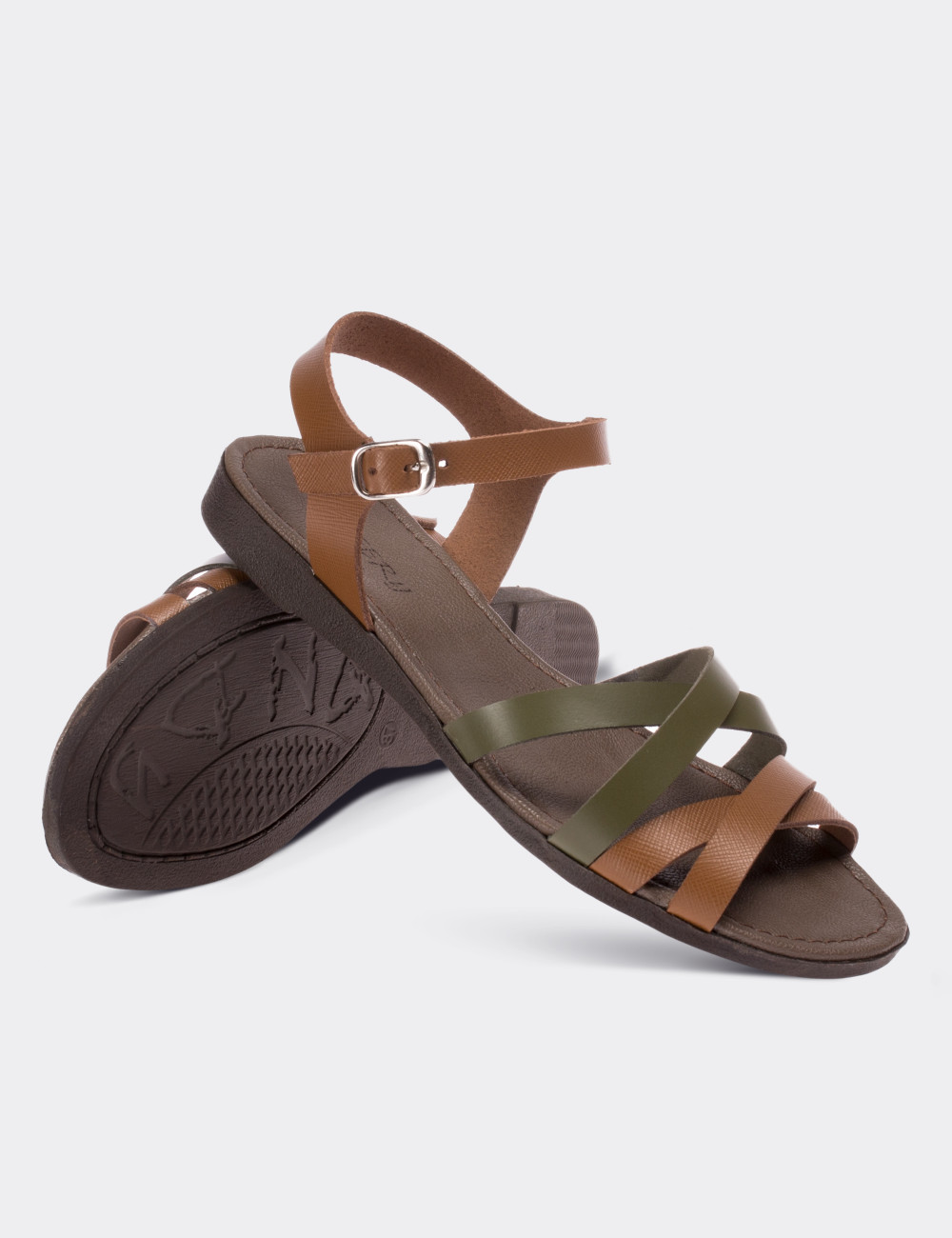 Tan  Leather Sandals - 02016ZTBAC01