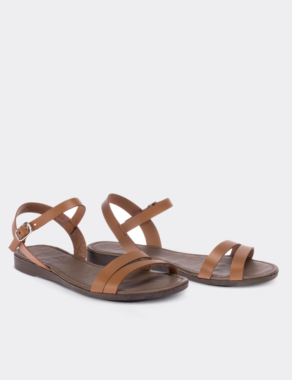 Tan  Leather Sandals - 02031ZTBAC01