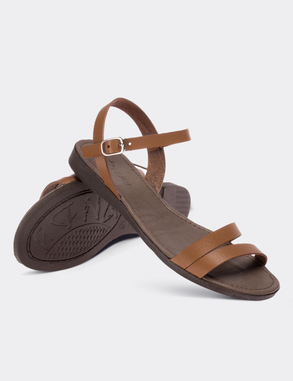 Tan  Leather Sandals - 02031ZTBAC01