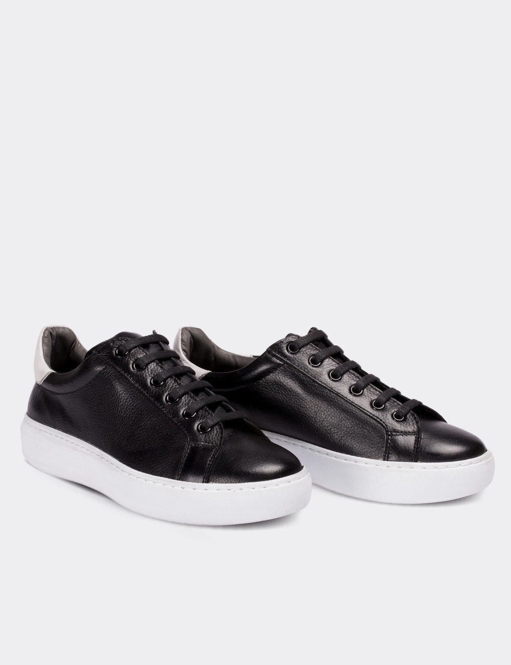 Black  Leather Sneakers - 01698ZSYHP01