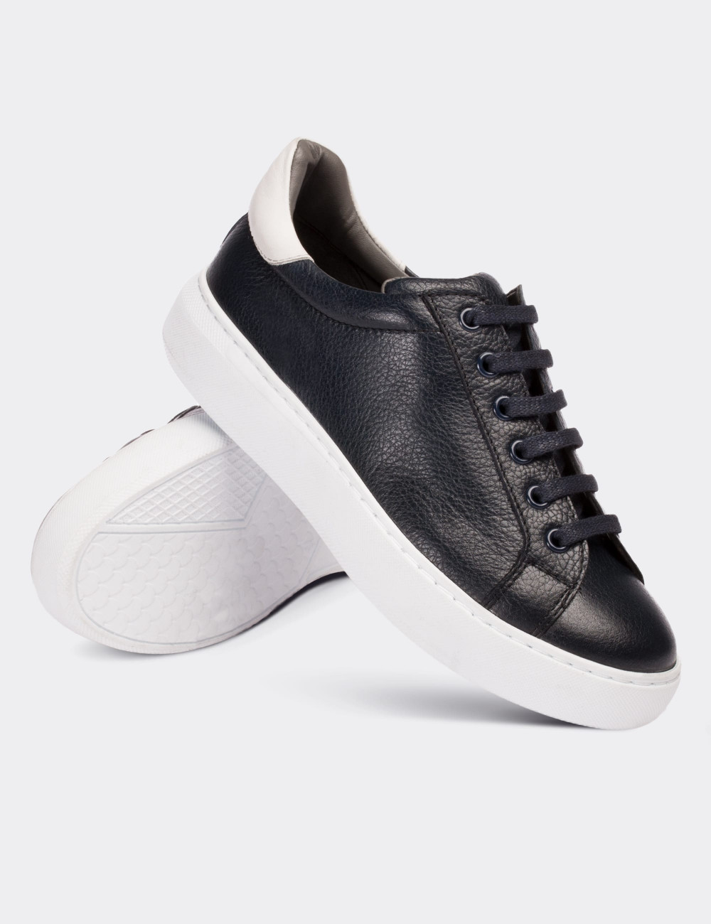 Navy  Leather Sneakers - 01698ZLCVP02