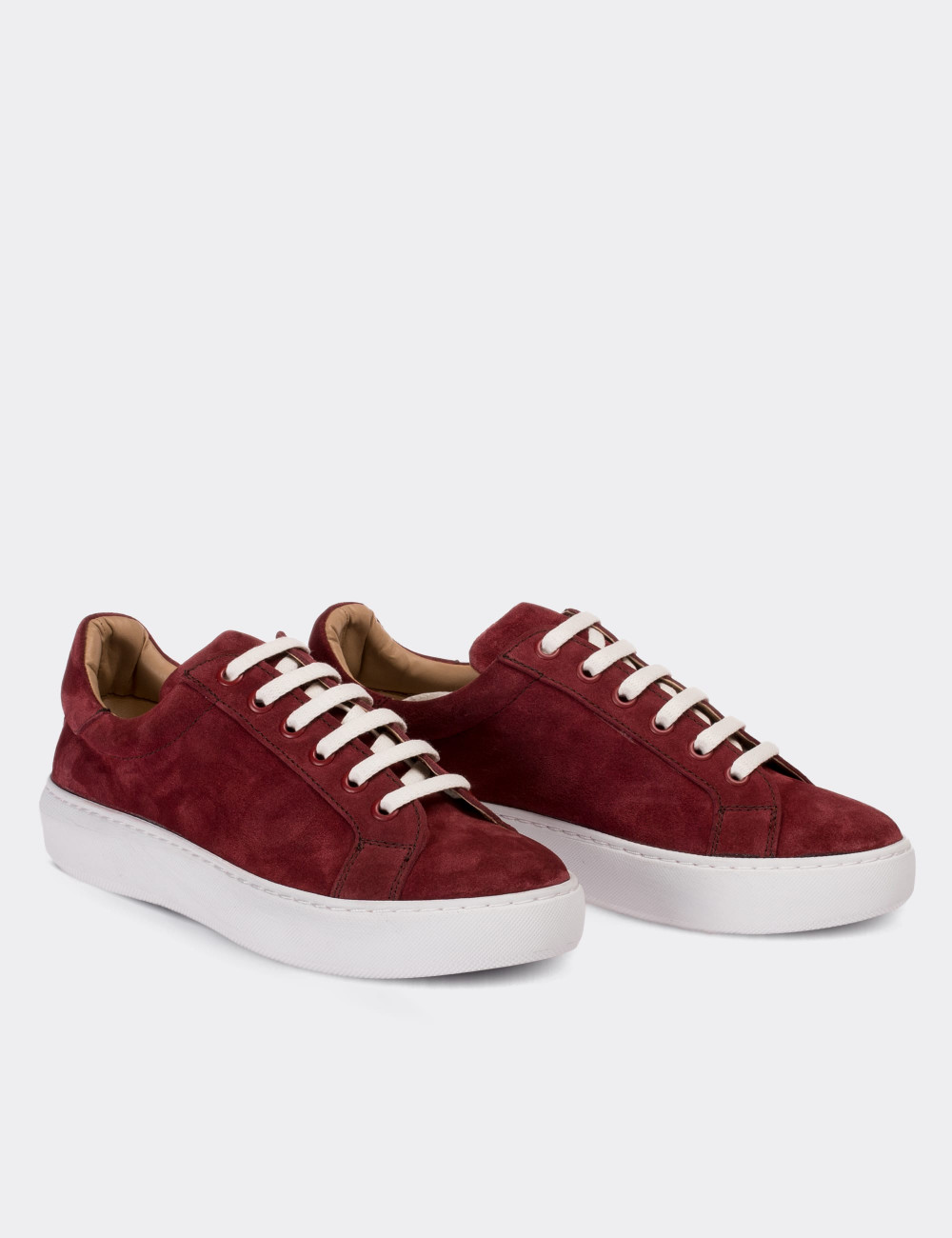 Burgundy Suede Leather Sneakers - 01698ZBRDP02