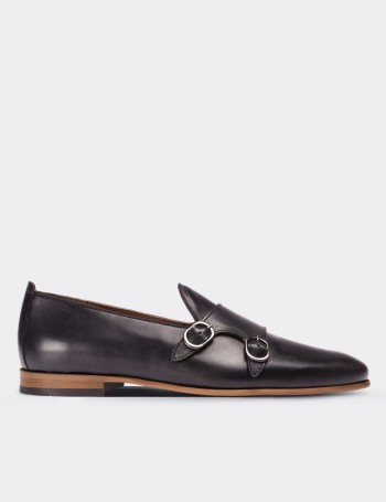 Black Leather Loafers & Moccasins Shoes - Deery