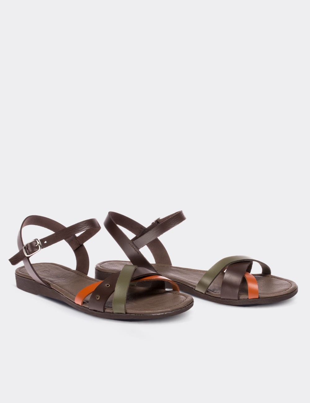 Brown  Leather Sandals - 02015ZKHVC03