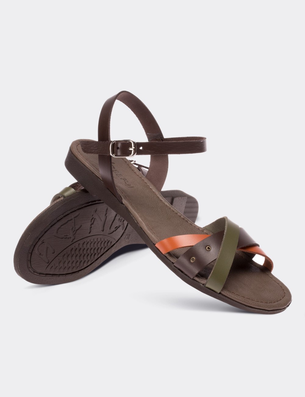 Brown  Leather Sandals - 02015ZKHVC03