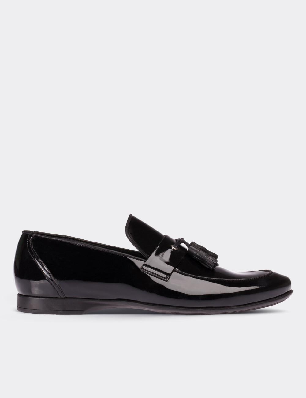 black patent leather moccasins