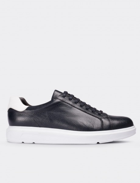 Navy  Leather Lace-up Shoes