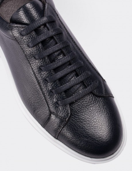 Navy  Leather Lace-up Shoes