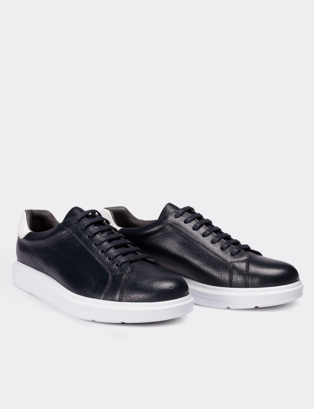 Navy  Leather Lace-up Shoes - 01673MLCVP02