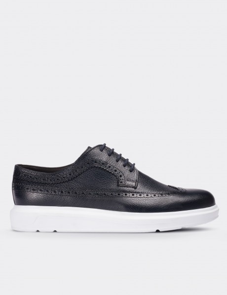 Navy  Leather Lace-up Shoes