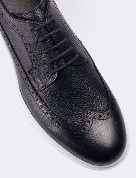 Navy  Leather Lace-up Shoes