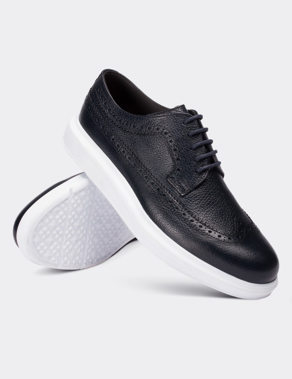Navy  Leather Lace-up Shoes - 01293MLCVP04