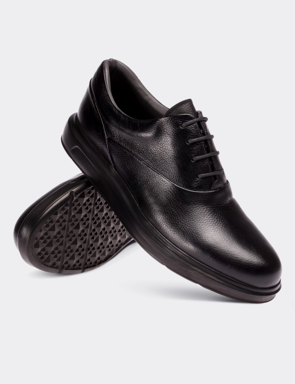 Black  Leather Lace-up Shoes - 01652MSYHP16