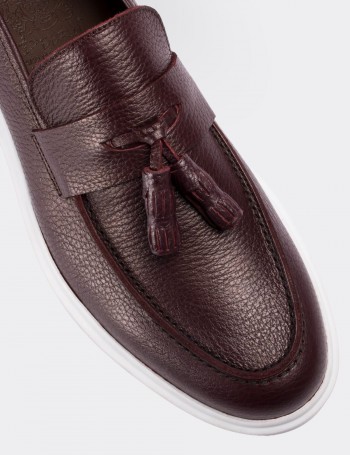 Burgundy  Leather Loafers & Moccasins Shoes - 01587MBRDP02