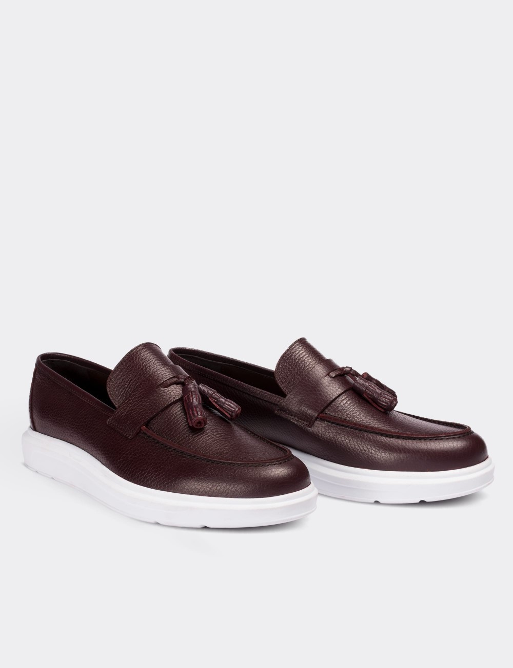 Burgundy  Leather Loafers & Moccasins Shoes - 01587MBRDP02