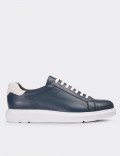 Blue Calfskin Leather Sneakers