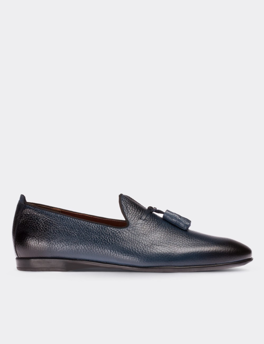 Navy  Leather Loafers Shoes - 01702MLCVC01
