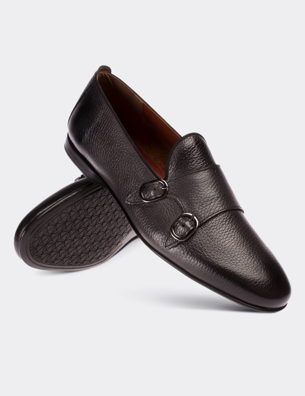 Gray  Leather Monk Strap Loafers - 01705MGRIC01