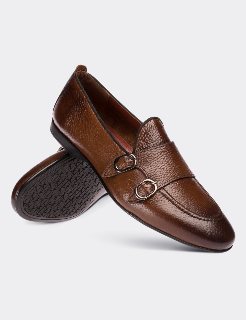 Tan  Leather Monk Strap Loafers - 01704MTBAC01