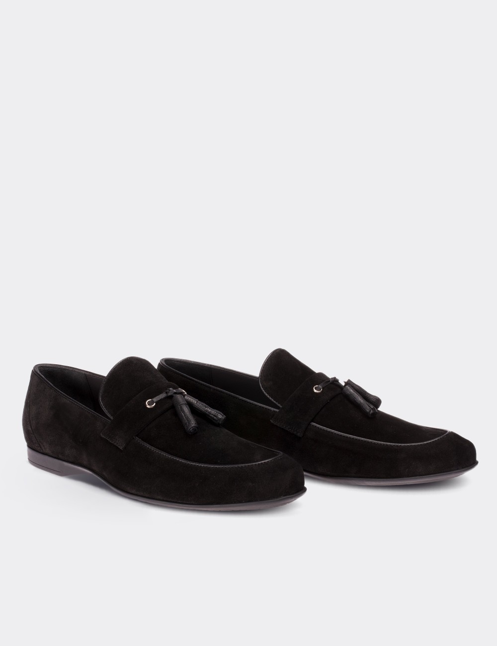 Black Suede Leather Loafers & Moccasins Shoes - Deery