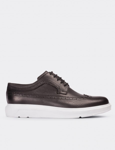 Gray  Leather Lace-up Shoes