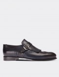 Navy Calfskin Leather Monk Strap Classic Shoes