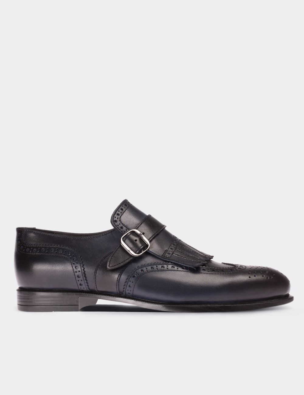 Navy  Leather Monk Strap Classic Shoes - 01680MLCVC03