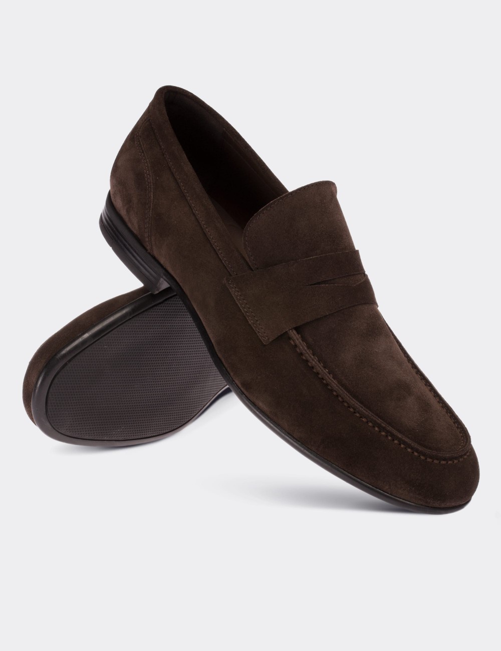 Brown Suede Leather Loafers Shoes - 01714MKHVC01