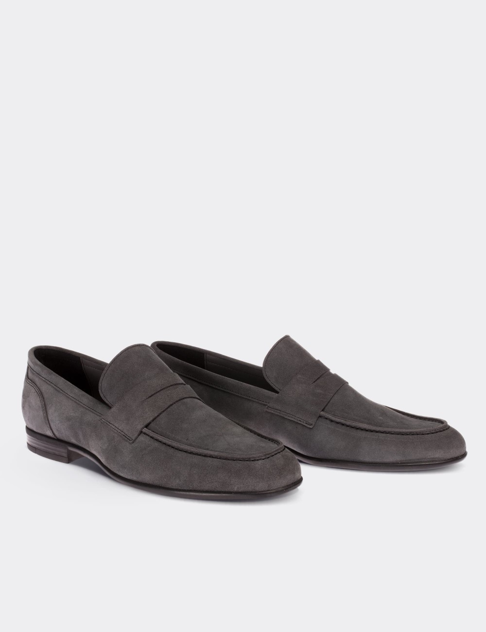 Gray Suede Leather Loafers - 01714MGRIC01