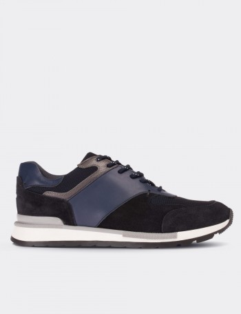 Navy Suede Leather Sneakers - 01718MLCVT01
