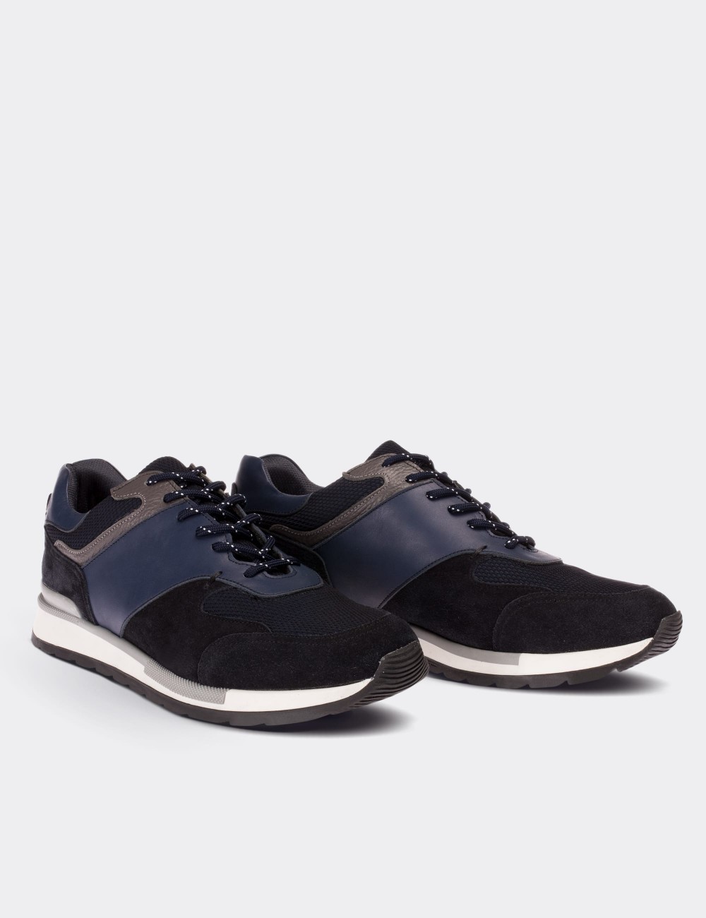 Navy Suede Leather Sneakers - 01718MLCVT01