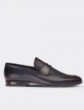 Navy  Leather Loafers