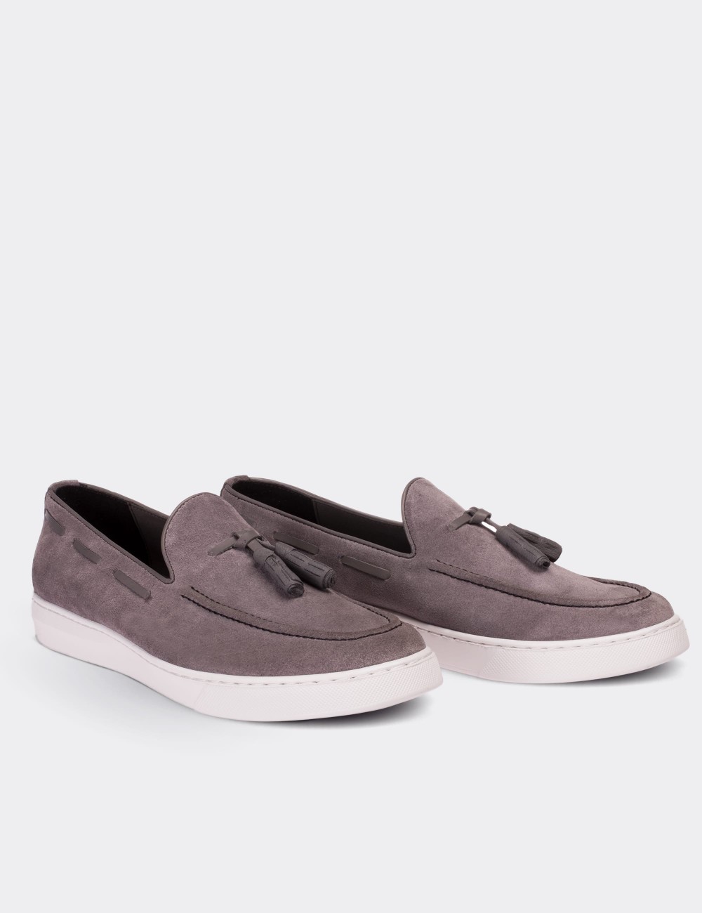 Gray Suede Leather Loafers - 01713MGRIP01