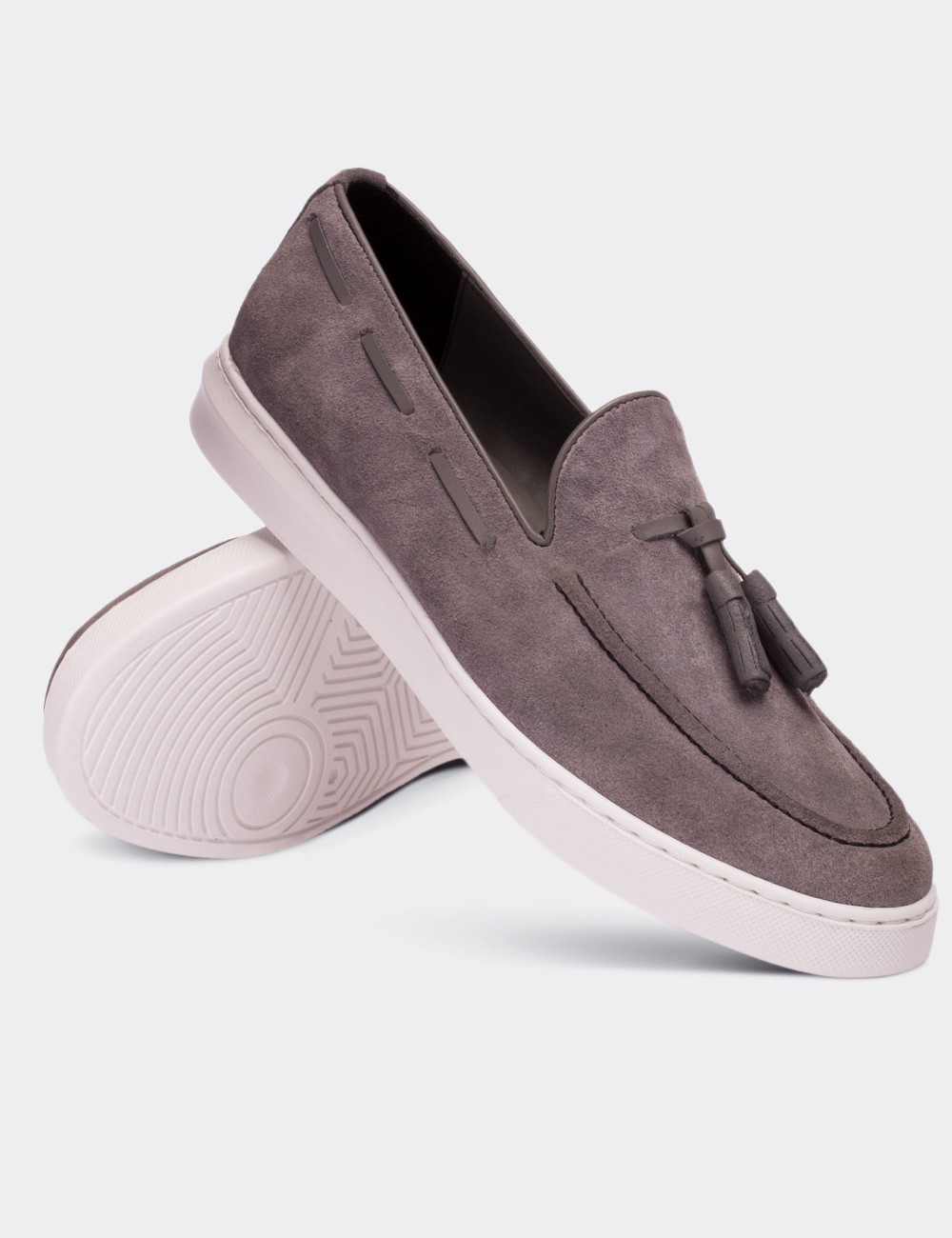 Gray Suede Leather Loafers - 01713MGRIP01