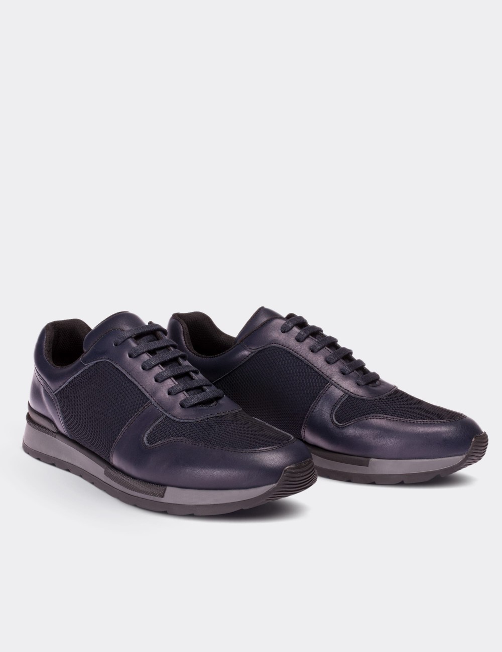 Navy  Leather Sneakers - 01706MLCVT01