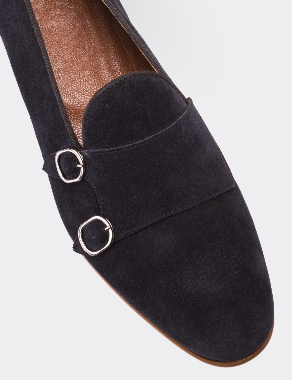 Navy Suede Leather Monk-Strap Loafers - 01705MLCVM01