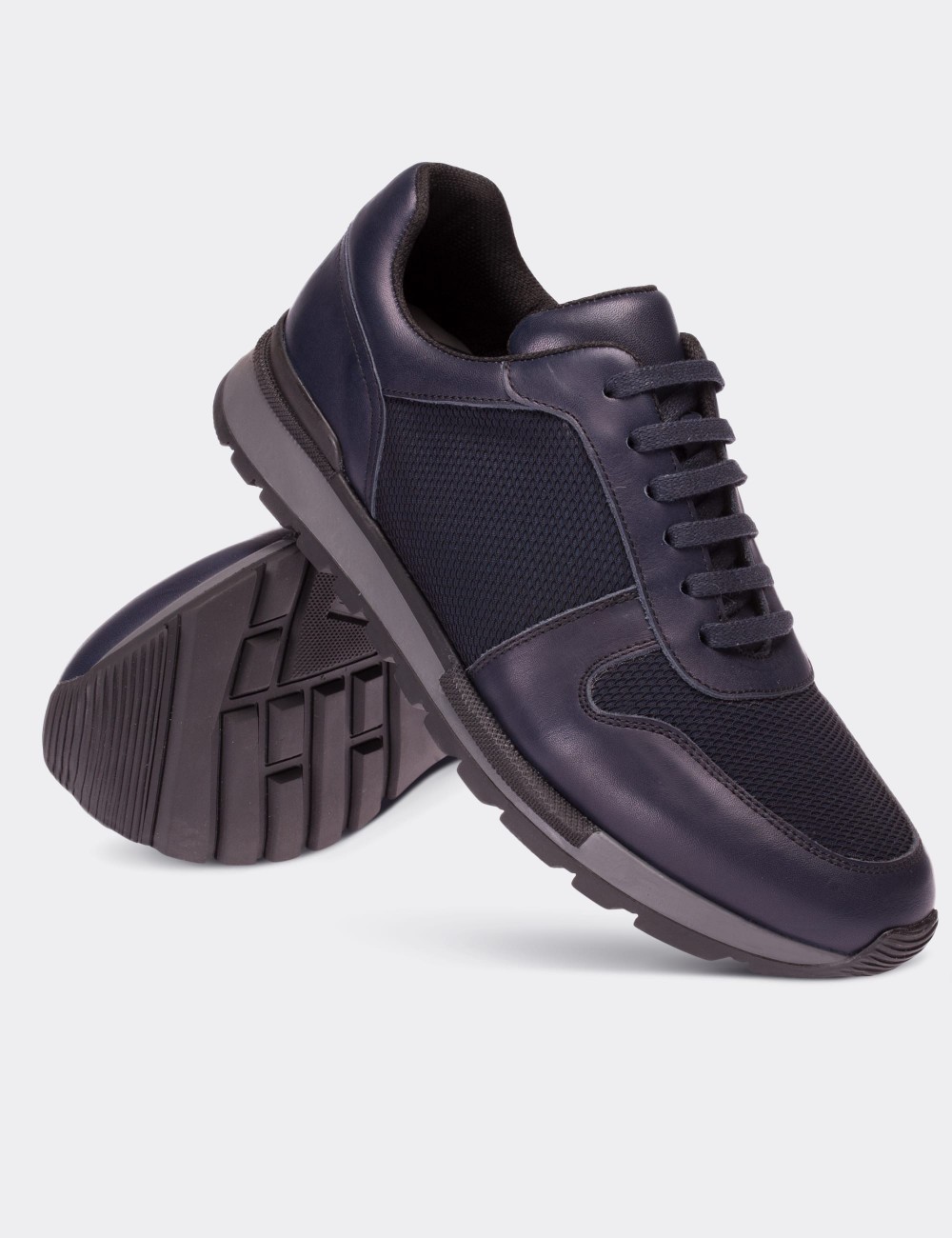 Navy  Leather Sneakers - 01706MLCVT01