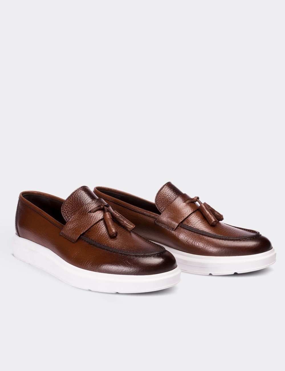 Tan  Leather Loafers - 01587MTBAP03