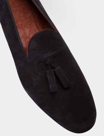 Navy Suede Leather Loafers - 01702MLCVC02