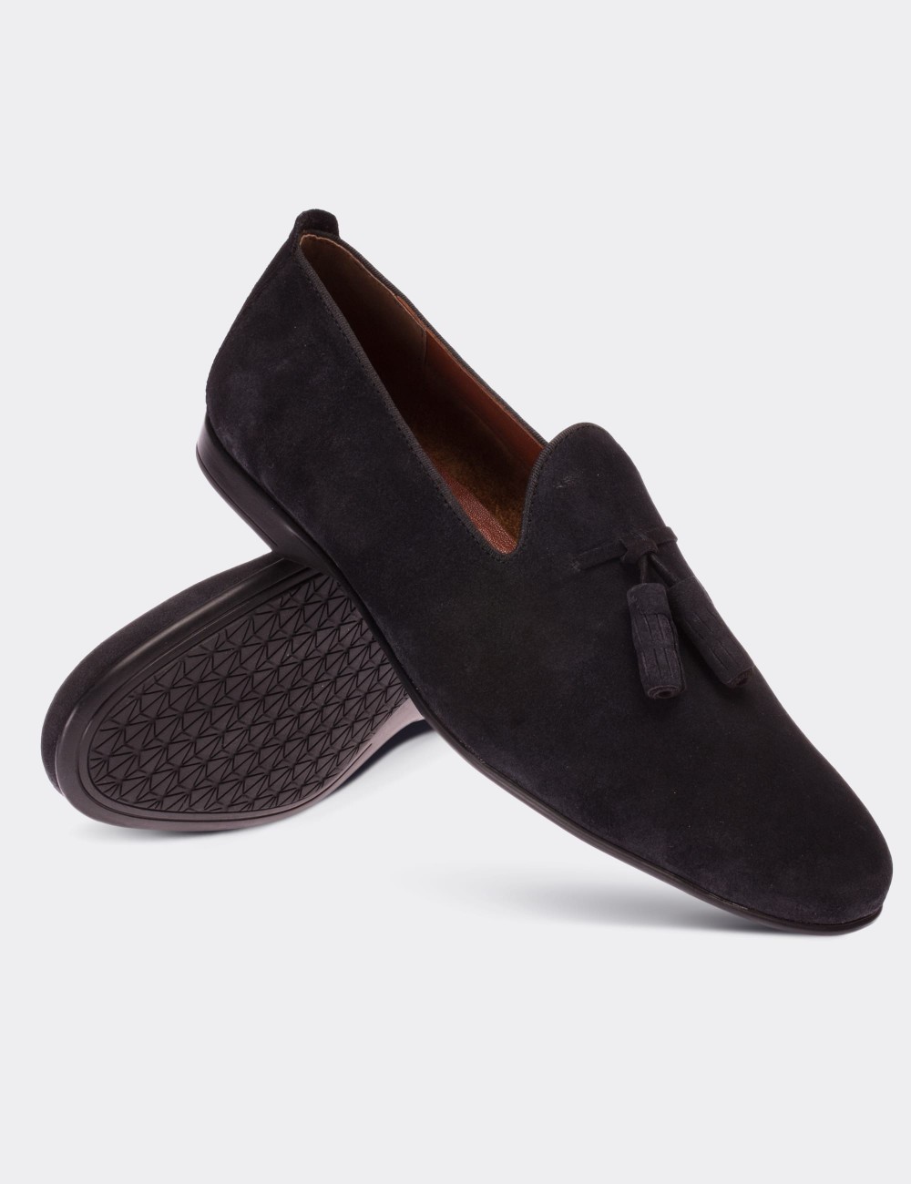 Navy Suede Leather Loafers - 01702MLCVC02