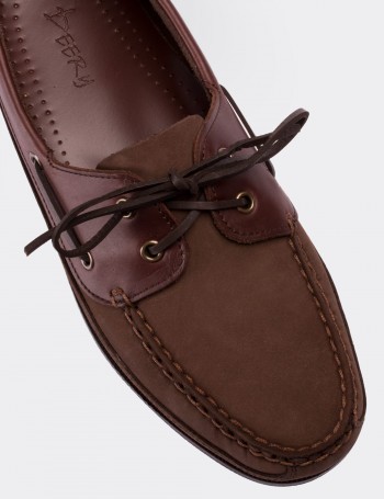 Brown Nubuck Leather Marine Shoes - 01543MKHVC02