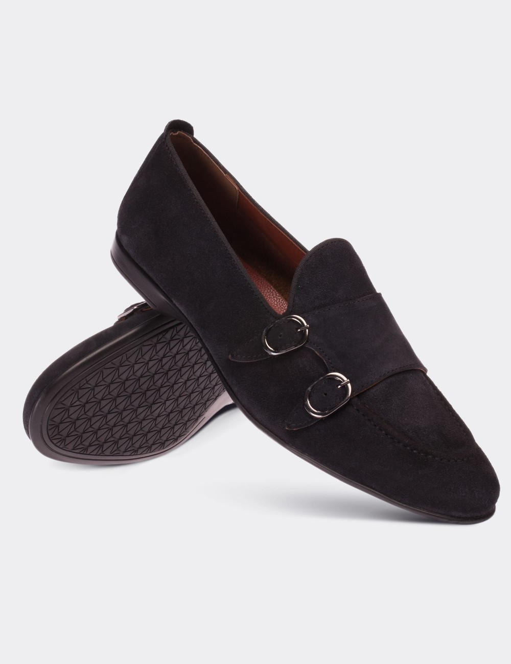 Navy Suede Leather Loafers - 01704MLCVC01