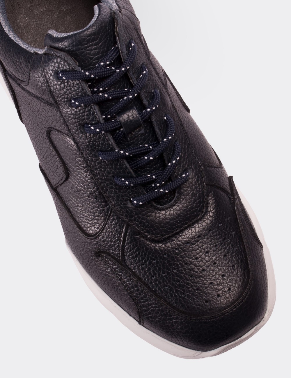 Navy  Leather Sneakers - 01727MLCVP01