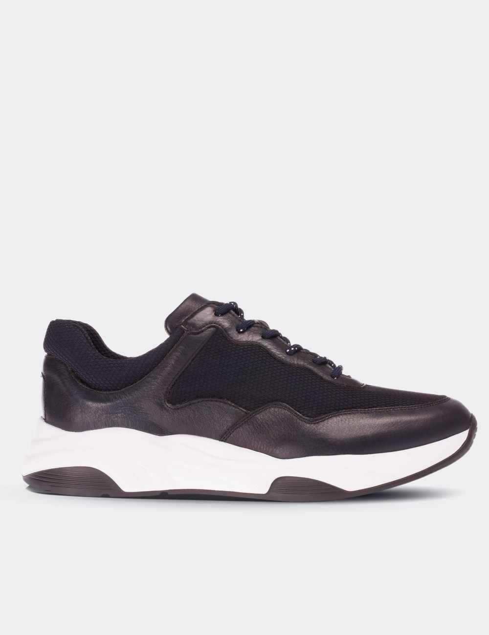 Navy  Leather Sneakers - 01725MLCVE01