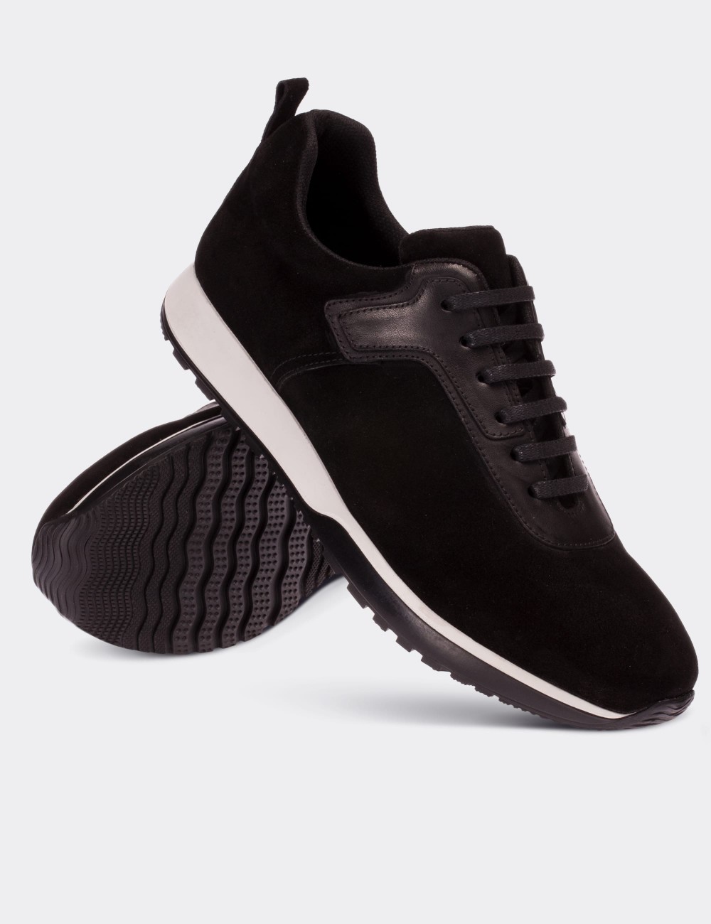 Black Suede Leather Sneakers - 01730MSYHT01