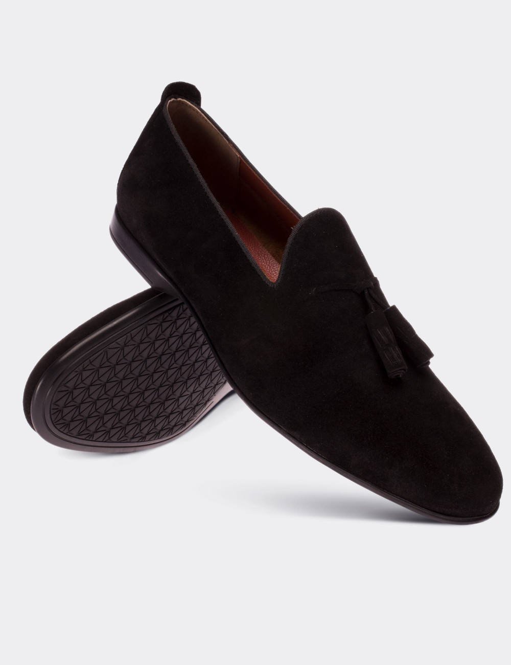 Black Suede Leather Loafers - 01702MSYHC02