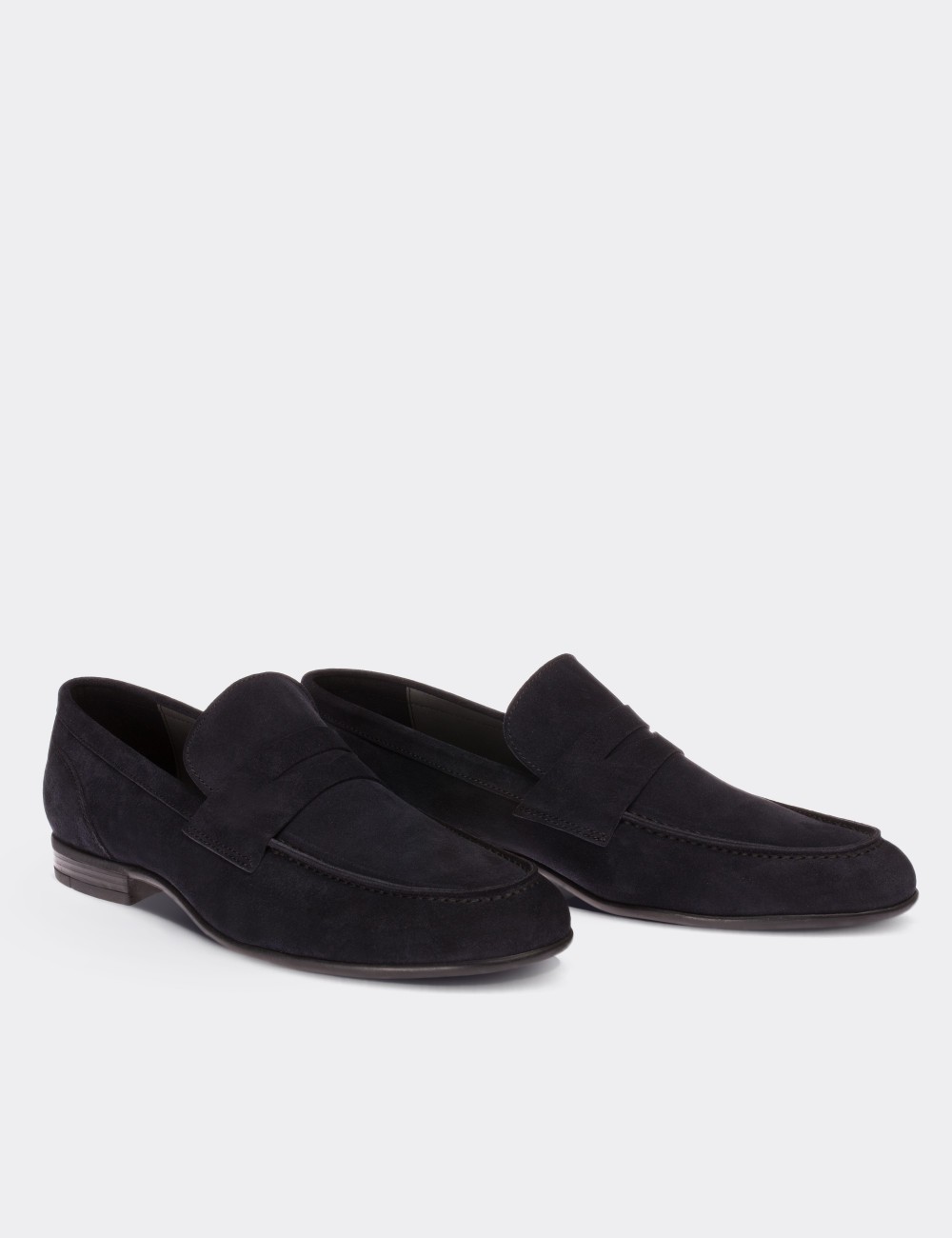 Navy Suede Leather Loafers - 01714MLCVC01