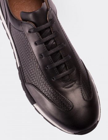 Black  Leather Sneakers - 01729MSYHT01