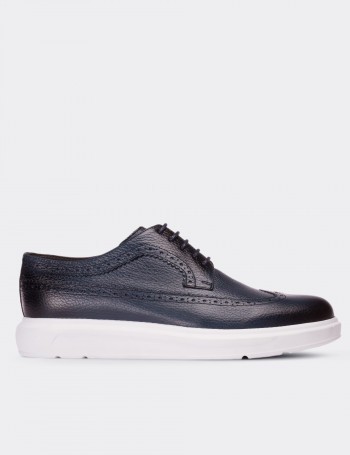 Blue  Leather Lace-up Shoes - 01293MMVIP04